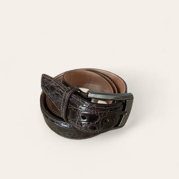Summit & Selva gloss dark brown crocodile flank belt handcrafted by Bolivian artisans