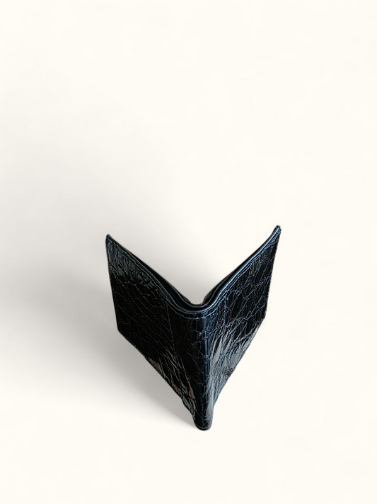 Summit and Selva exotic Gloss Black crocodile leather wallet with high-shine finish and defined flank texture
